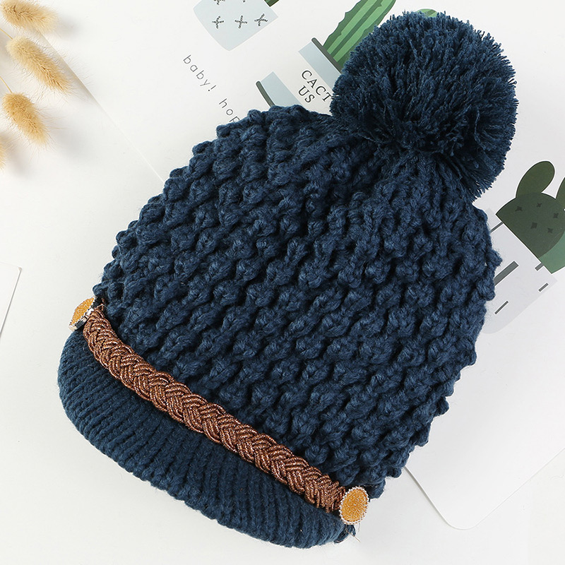 Simple Navy Pom Ball Decorated Pure Color Hat,Knitting Wool Hats