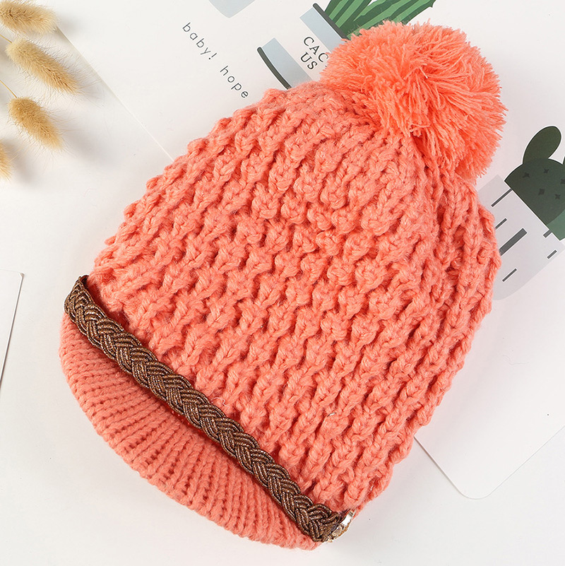 Simple Orange Pom Ball Decorated Pure Color Hat,Knitting Wool Hats