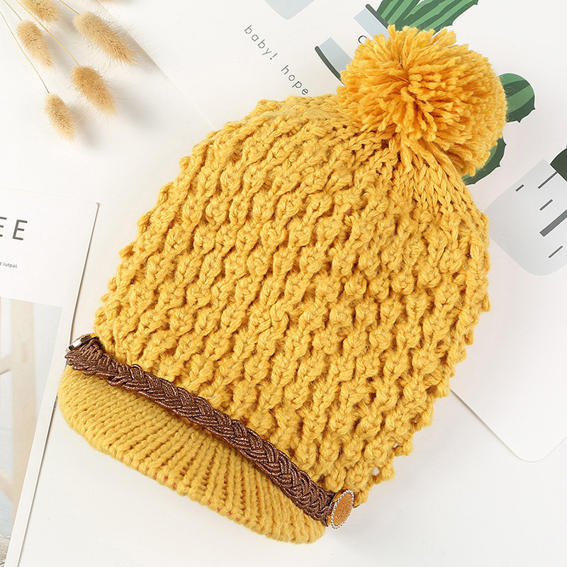 Simple Yellow Pom Ball Decorated Pure Color Hat,Knitting Wool Hats