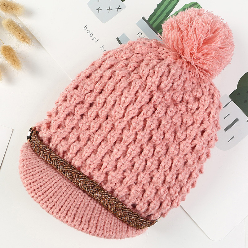 Simple Pink Pom Ball Decorated Pure Color Hat,Knitting Wool Hats