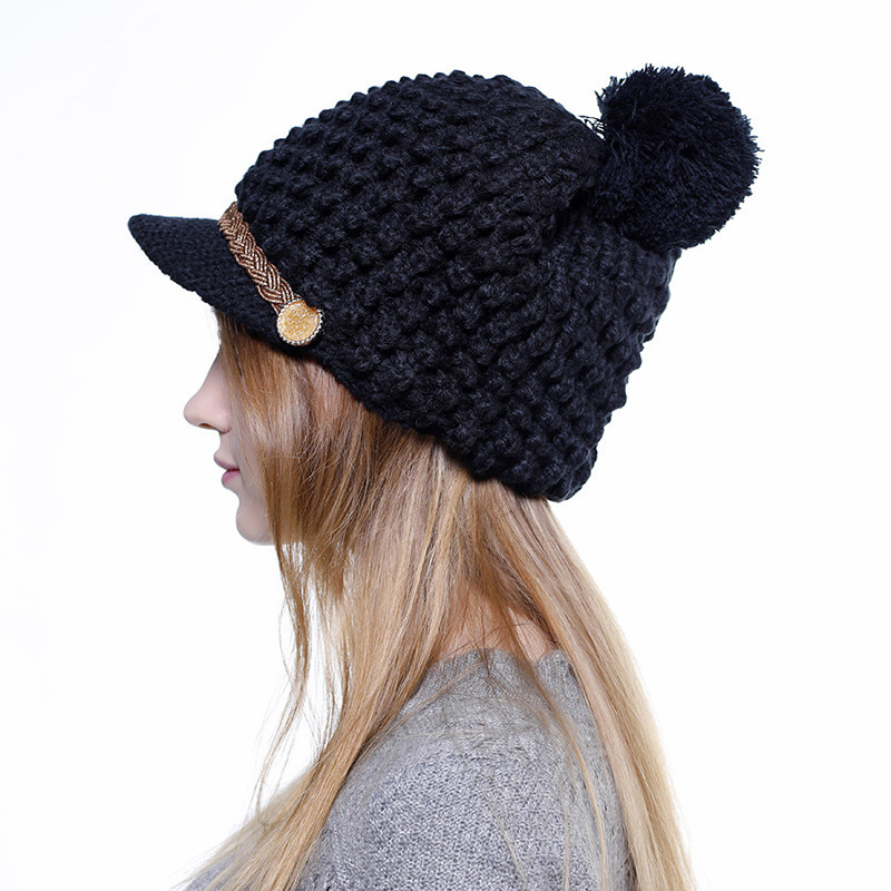Simple Black Pom Ball Decorated Pure Color Hat,Knitting Wool Hats