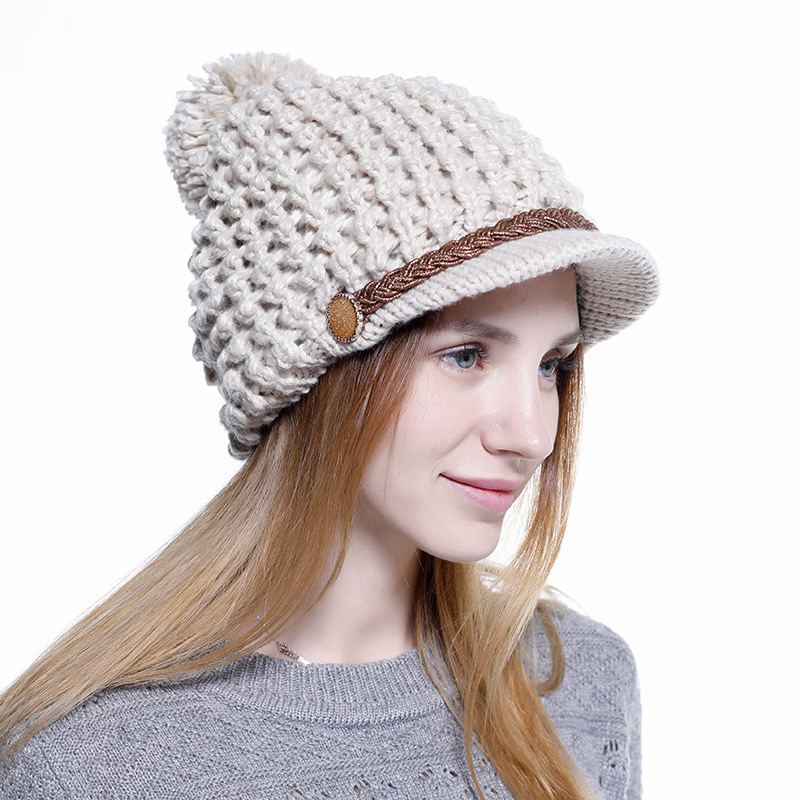 Simple Beige Pom Ball Decorated Pure Color Hat,Knitting Wool Hats