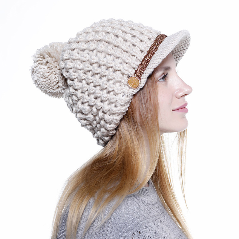 Simple White Pom Ball Decorated Pure Color Hat,Knitting Wool Hats