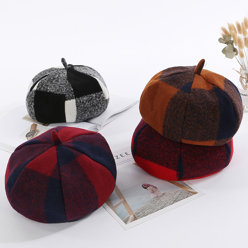 Fashion Red Grid Pattern Decorated Berets,Beanies&Others