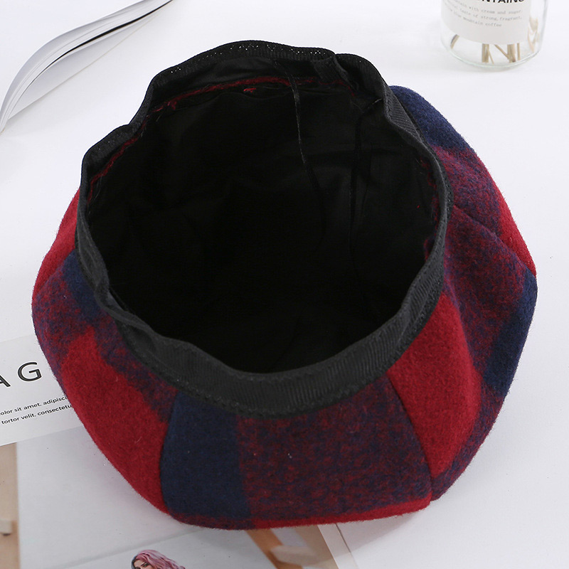 Fashion Claret Red Grid Pattern Decorated Berets,Beanies&Others