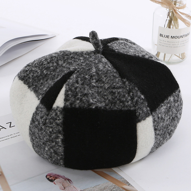 Fashion Black Grid Pattern Decorated Berets,Beanies&Others