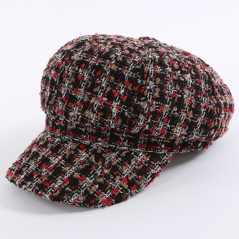 Fashion Red+khaki Grid Pattern Decorated Hat,Baseball Caps