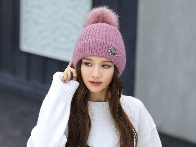 Fashion Gray Pom Ball Decorated Pure Color Hat,Knitting Wool Hats