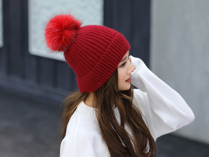 Fashion Dark Pink Pom Ball Decorated Pure Color Hat,Knitting Wool Hats
