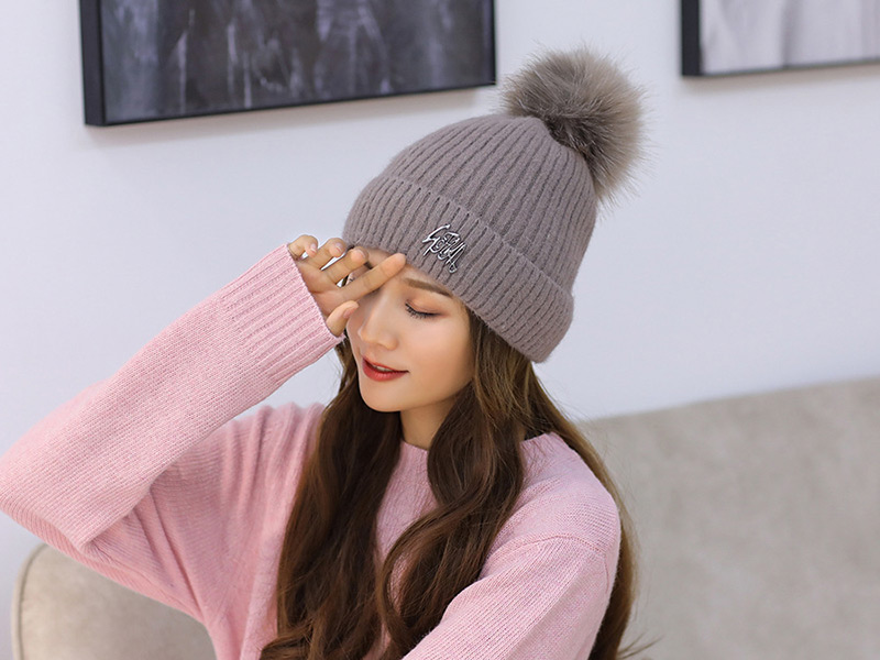 Fashion Beige Pom Ball Decorated Pure Color Hat,Knitting Wool Hats