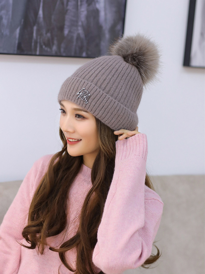 Fashion Beige Pom Ball Decorated Pure Color Hat,Knitting Wool Hats
