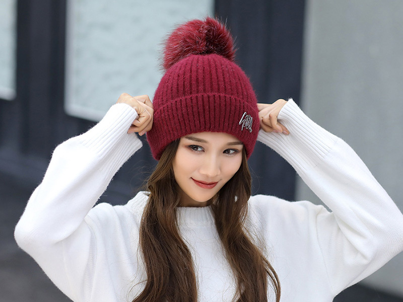 Fashion Dark Pink Pom Ball Decorated Pure Color Hat,Knitting Wool Hats