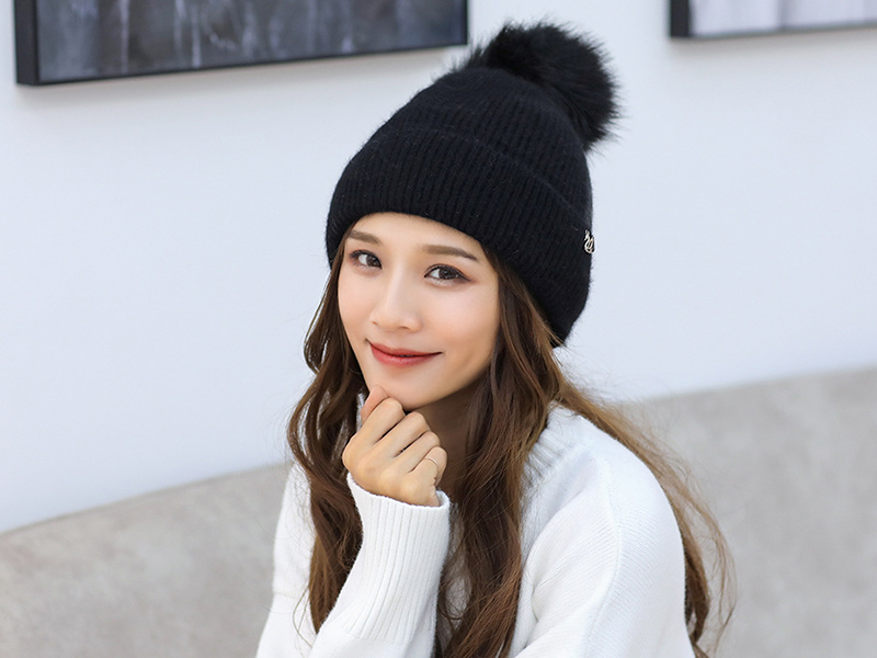 Fashion Black Pom Ball Decorated Pure Color Hat,Knitting Wool Hats