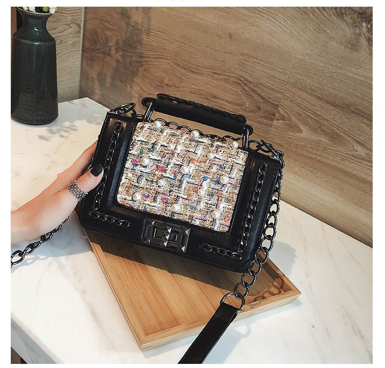 Fashion Black Square Shape Decorated Shoulder Bag,Handbags