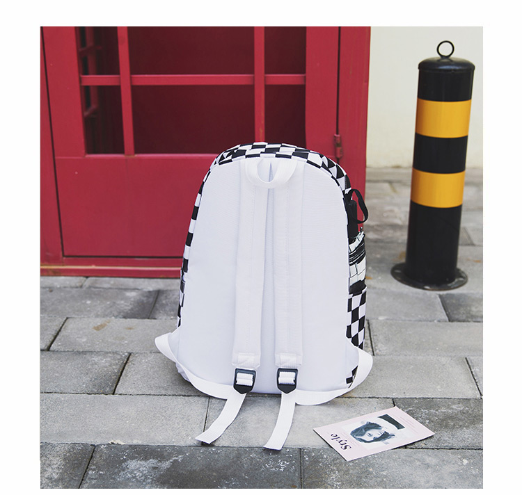 Vintage White Grid Pattern Decorated Backpack,Backpack