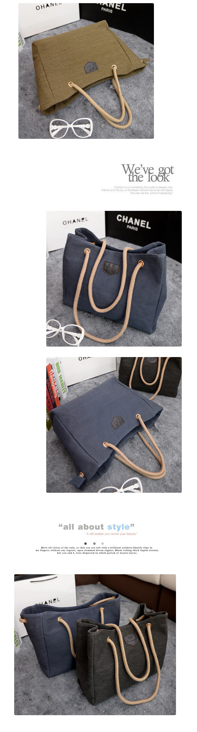 Simple Blue Pure Color Decorated Handbag,Messenger bags