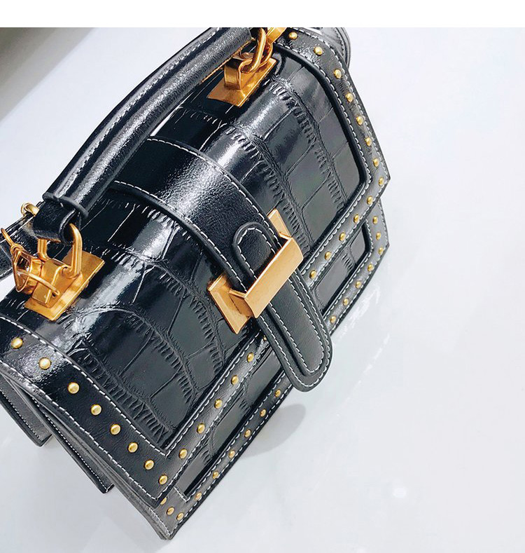 Simple Black Rivet Decorated Pure Color Shoulder Bag,Handbags