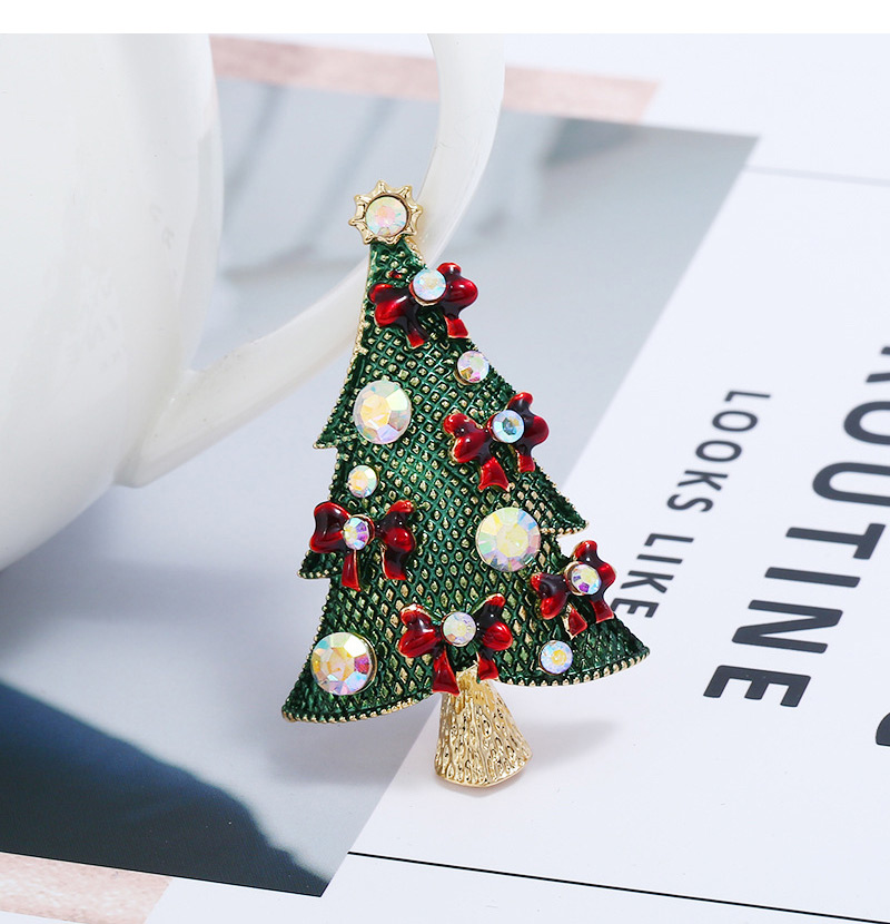 Fashion Green Diamond Design Christmas Tree Shape Brooch,Korean Brooches