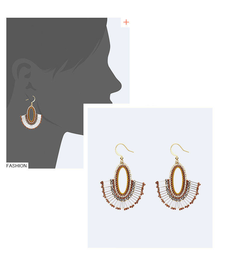 Fashion Gold Color+coffee Beads Decorated Oval Shape Earrings,Earrings