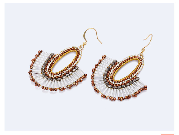 Fashion Gold Color+coffee Beads Decorated Oval Shape Earrings,Earrings