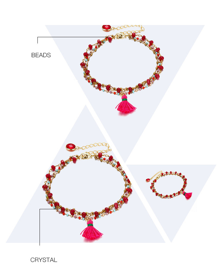 Fashion Gold Color+red Tassel&beads Decorated Multi-layer Bracelet,Beaded Bracelet
