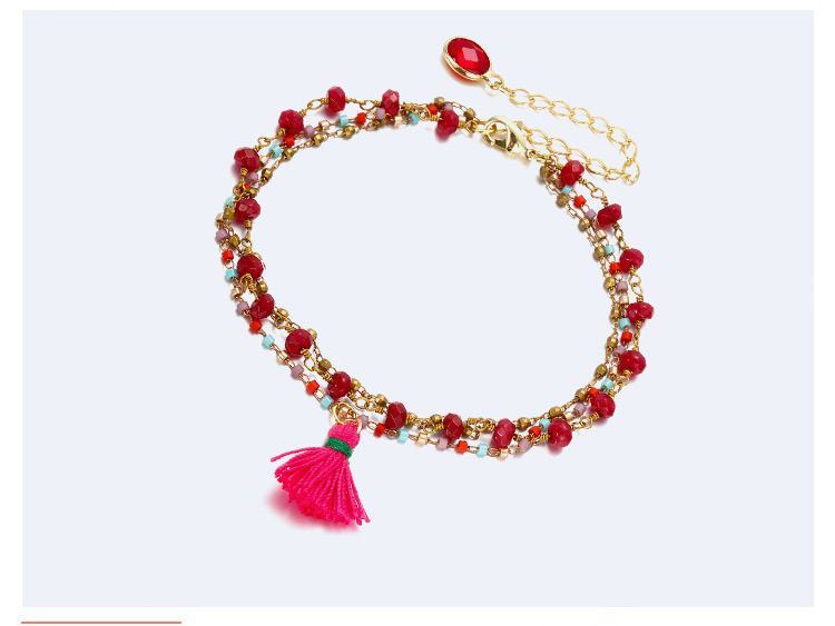 Fashion Gold Color+red Tassel&beads Decorated Multi-layer Bracelet,Beaded Bracelet
