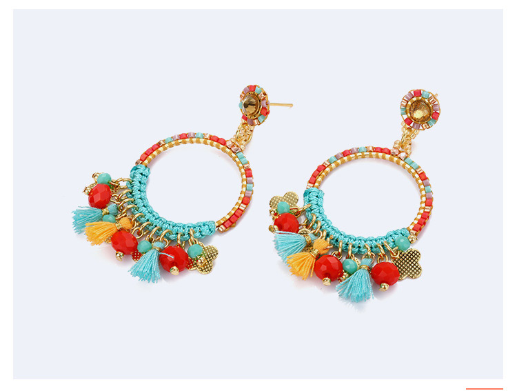 Fashion Multi-color Tassel Decorated Circular Ring Earrings,Earrings