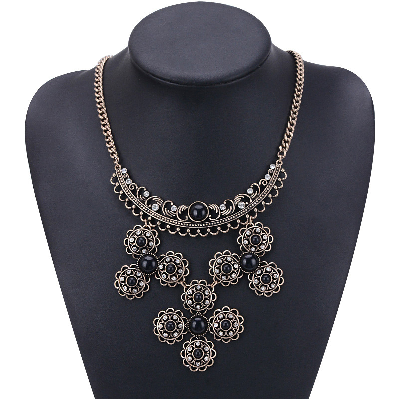 Fashion Black Hollow Out Flowers Decorated Necklace,Bib Necklaces