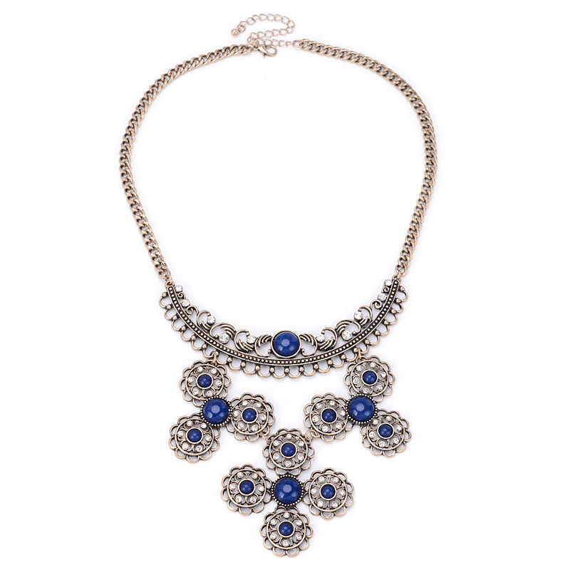 Fashion Navy Hollow Out Flowers Decorated Necklace,Bib Necklaces