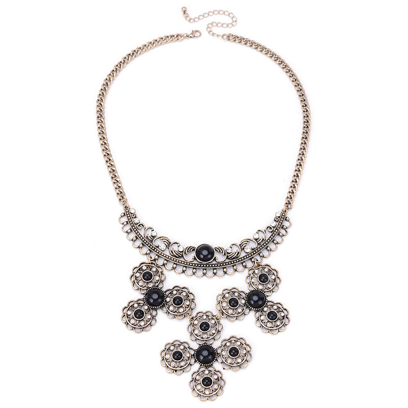 Fashion Black Hollow Out Flowers Decorated Necklace,Bib Necklaces