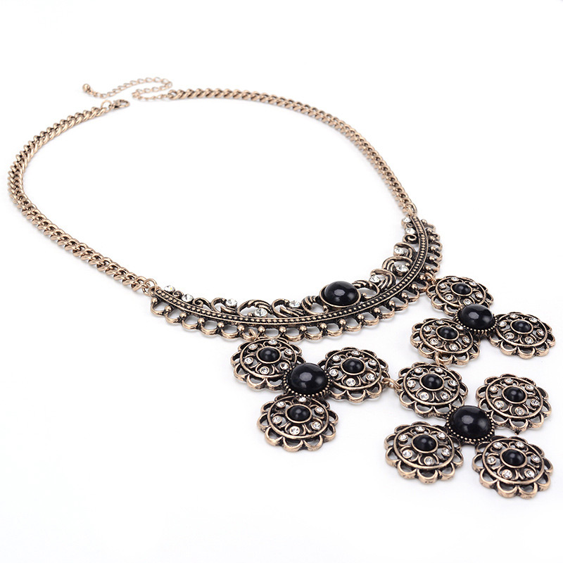 Fashion Navy Hollow Out Flowers Decorated Necklace,Bib Necklaces