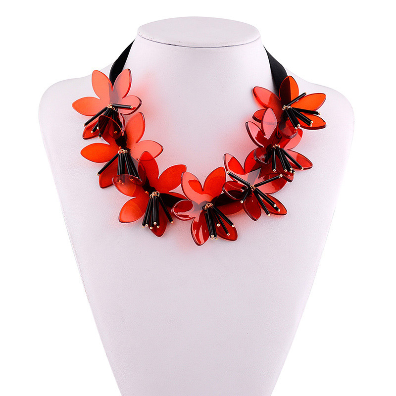 Fashion Green Flowers Decorated Pure Color Necklace,Bib Necklaces