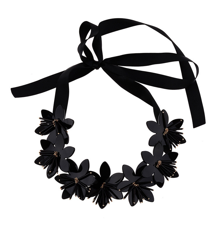 Fashion Black Flowers Decorated Pure Color Necklace,Bib Necklaces