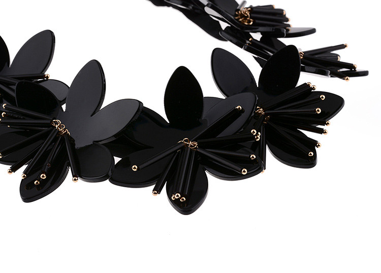 Fashion Black Flowers Decorated Pure Color Necklace,Bib Necklaces