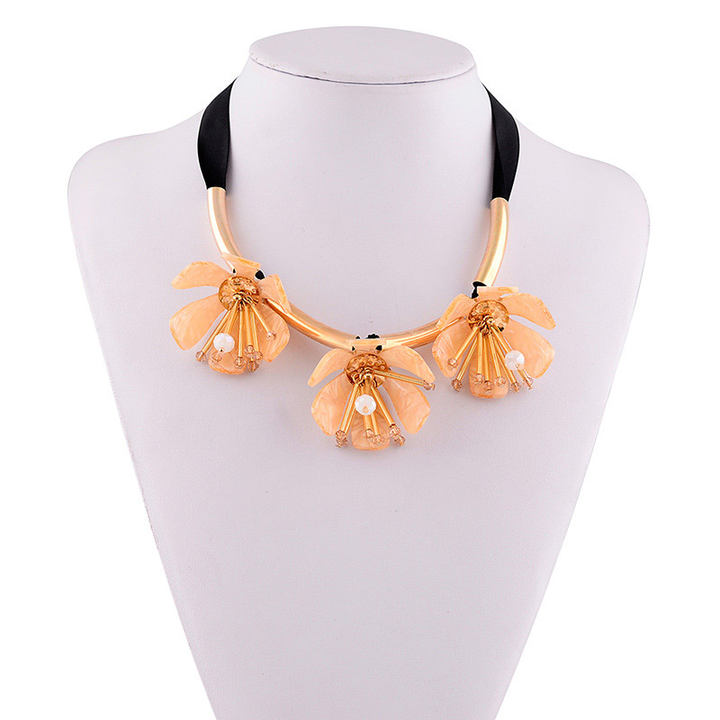 Fashion Orange Beads Decorated Flowers Shape Necklace,Bib Necklaces
