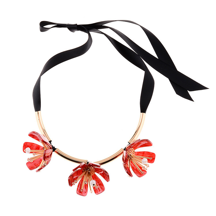 Fashion Orange Beads Decorated Flowers Shape Necklace,Bib Necklaces