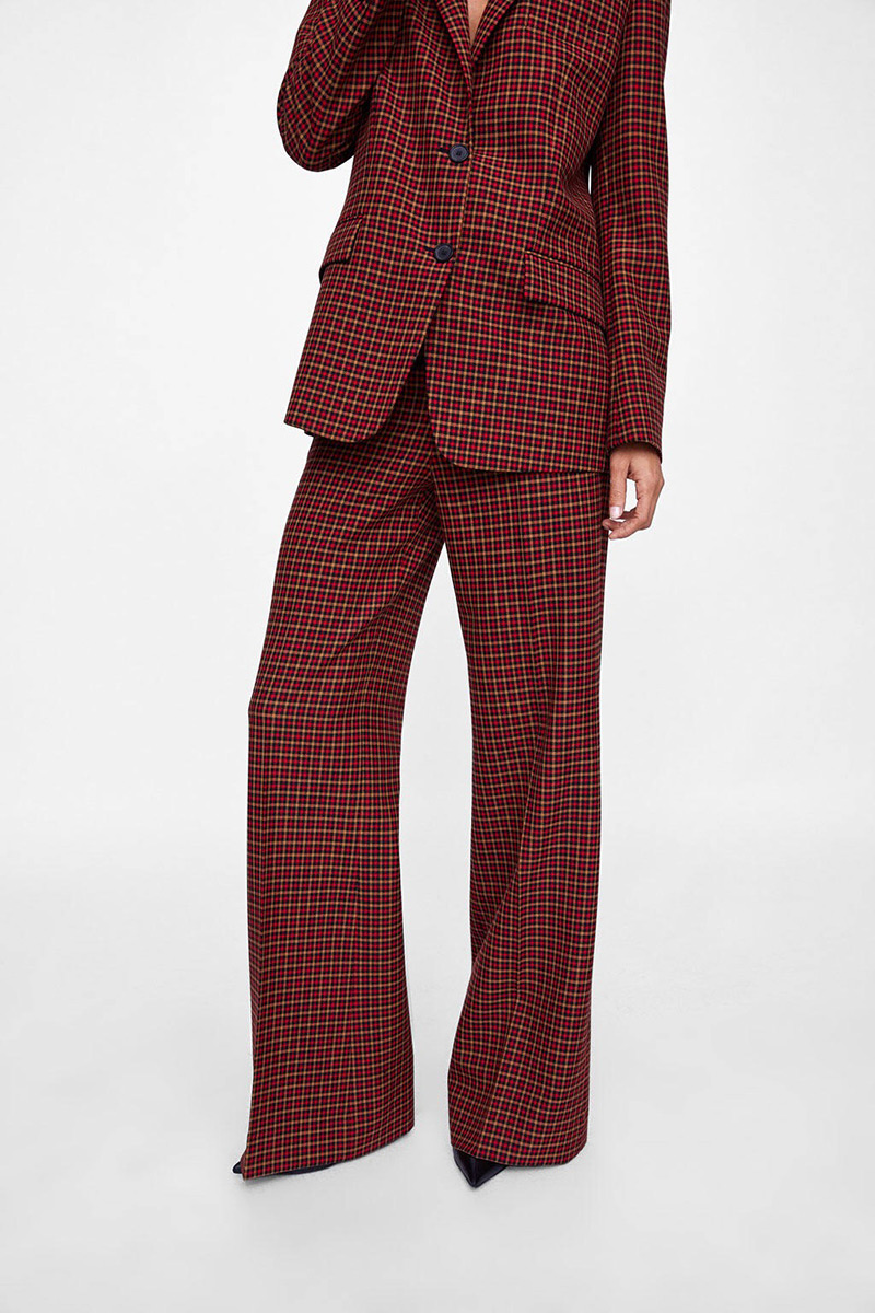 Fashion Red Grid Pattern Decorated Trousers,Pants