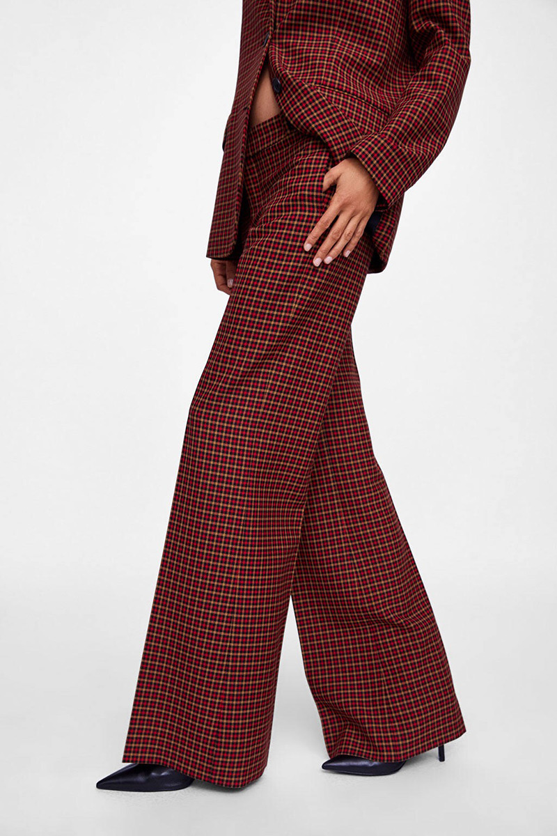 Fashion Red Grid Pattern Decorated Trousers,Pants