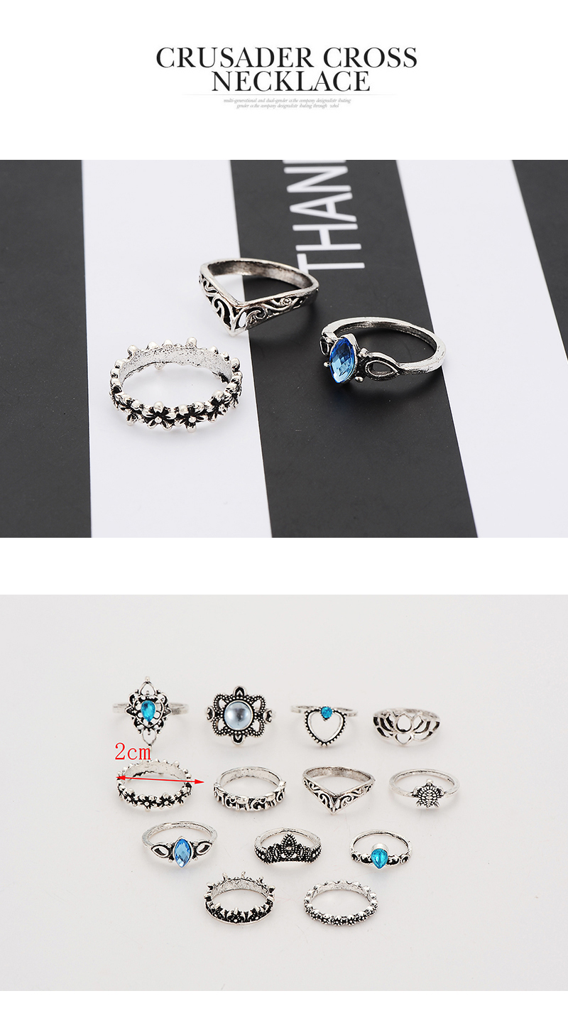 Fashion Silver Color Flower Shape Decorated Ring ( 13 Pcs ),Rings Set