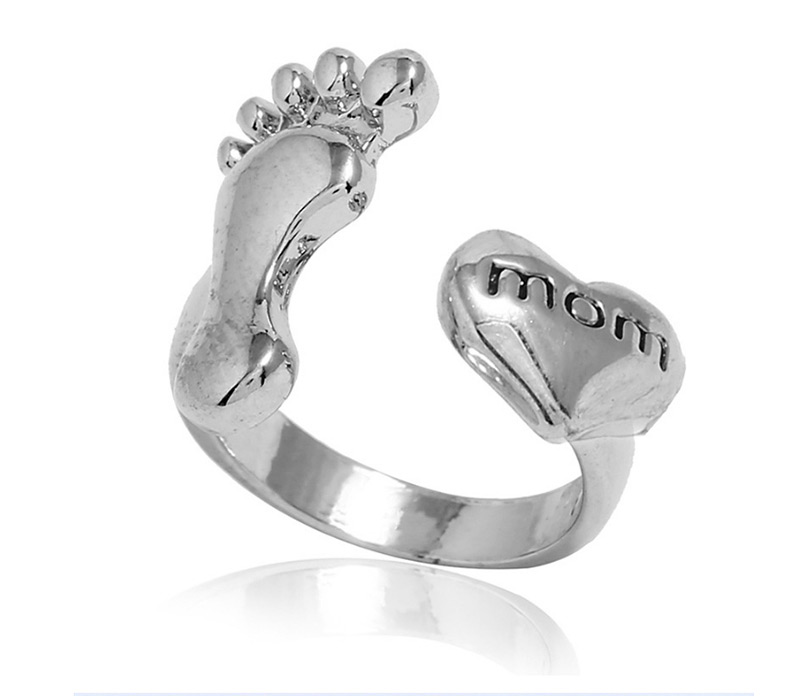 Simple Silver Color Foot&heart Shape Decorated Pure Color Ring,Fashion Rings