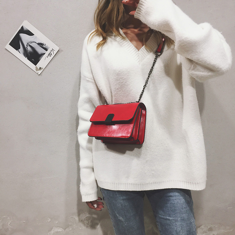 Fashion Claret Red Square Shape Decorated Shoulder Bag,Shoulder bags