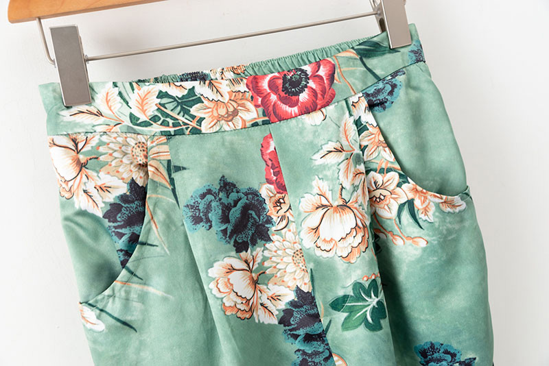Fashion Green Flower Pattern Decorated Trousers,Pants