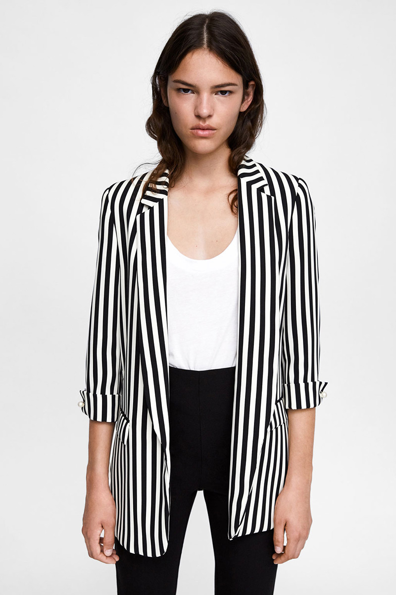 Fashion Black Stripe Pattern Decorated Coat,Coat-Jacket