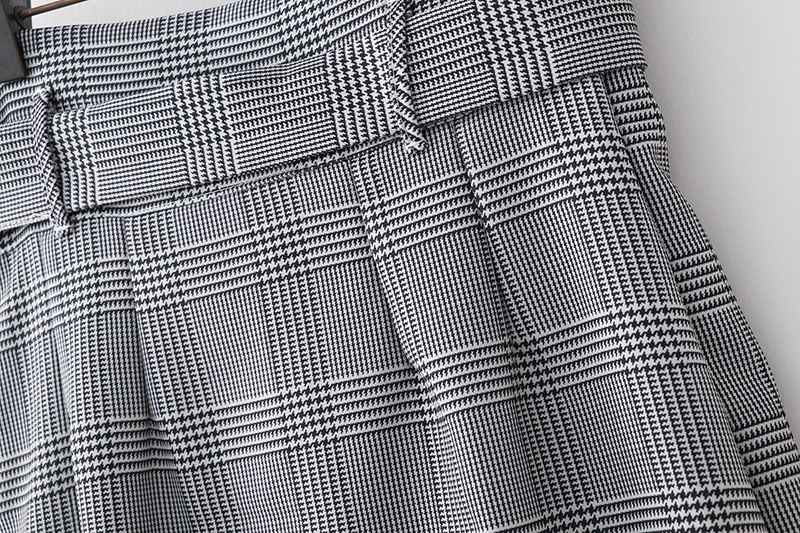 Fashion Gray Grid Pattern Decorated Skirt,Skirts