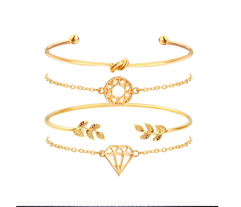 Fashion Gold Color Leaf Shape Decorated Pure Color Bracelet (4 Pcs ),Fashion Bracelets