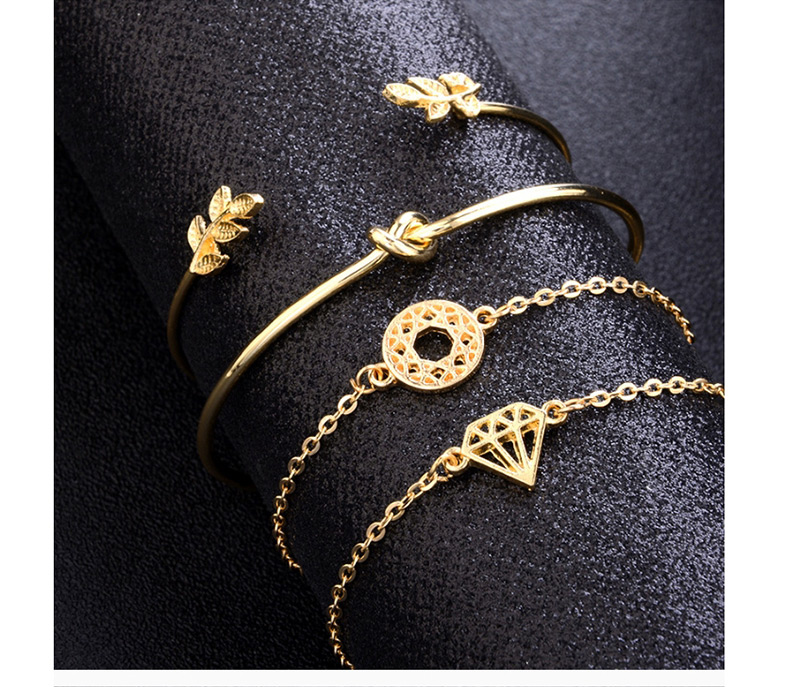 Fashion Gold Color Leaf Shape Decorated Pure Color Bracelet (4 Pcs ),Fashion Bracelets