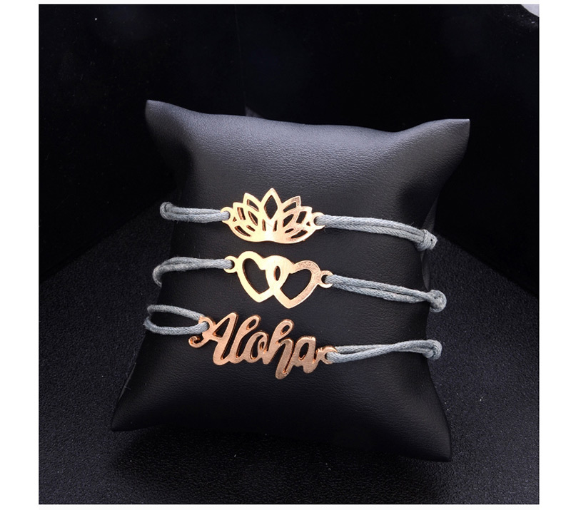 Fashion Gold Color+gray Heart Shape Decorated Hollow Out Bracelet (3 Pcs ),Fashion Bracelets