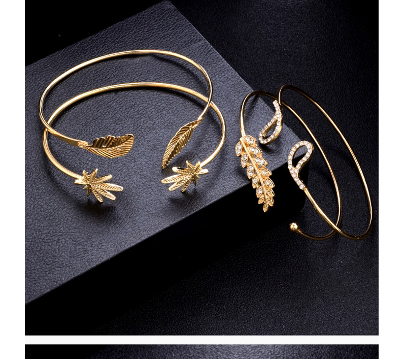 Fashion Gold Color Leaf Shape Decorated Bracelet (4 Pcs ),Fashion Bangles