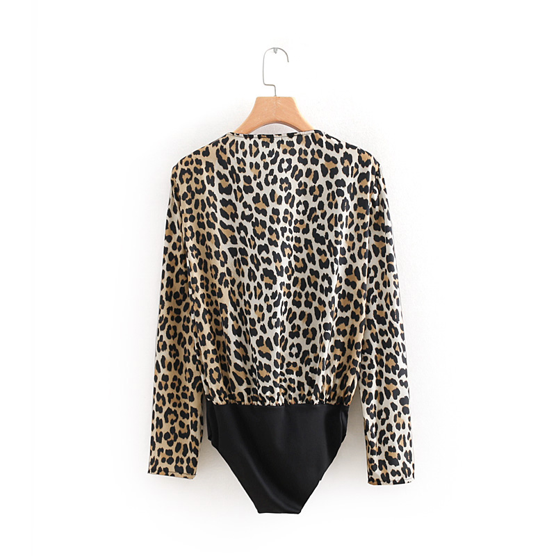 Fashion Brown Leopard Pattern Decorated V Neckline Jumpsuit,Pants