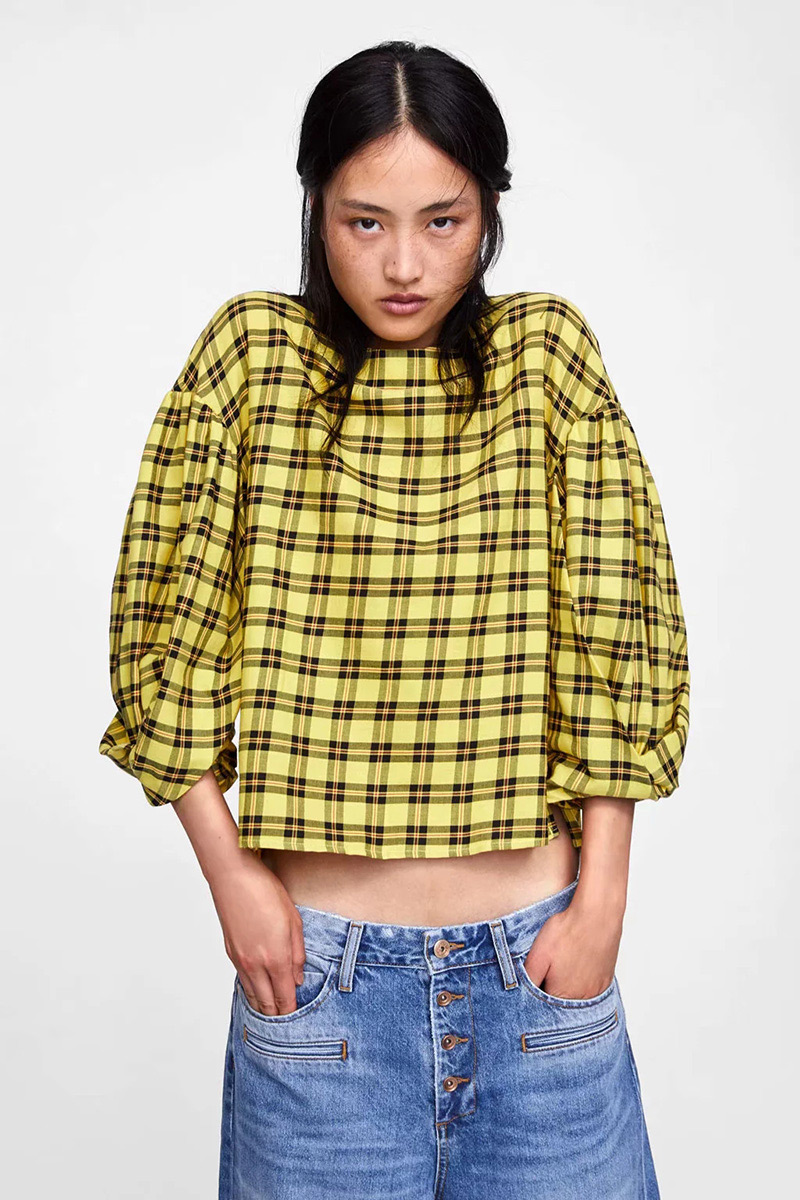 Fashion Yellow Grid Pattern Decorated Shirt,Sunscreen Shirts